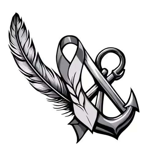 cancer ribbon with feather and an anchor tattoo design idea