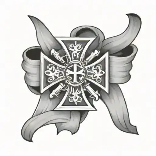 Maltese Cross and banner ribbon tattoo design idea