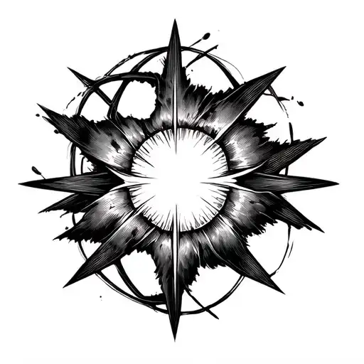 Men's tattoo, in the blackwork style, shedding in different directions in the middle of the atom, on the entire forearm tattoo design idea