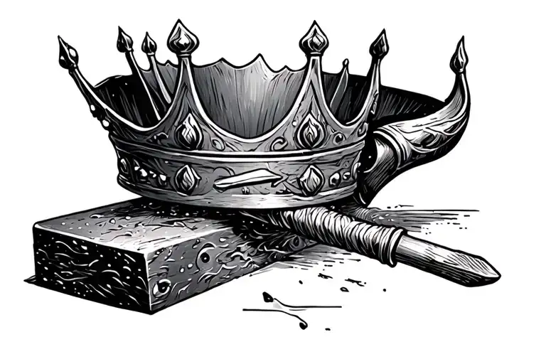 Crown being forged in an anvil tattoo design idea