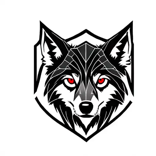 Alpha wolf red eyes on a sheild with circut tattoo sleve tattoo design idea
