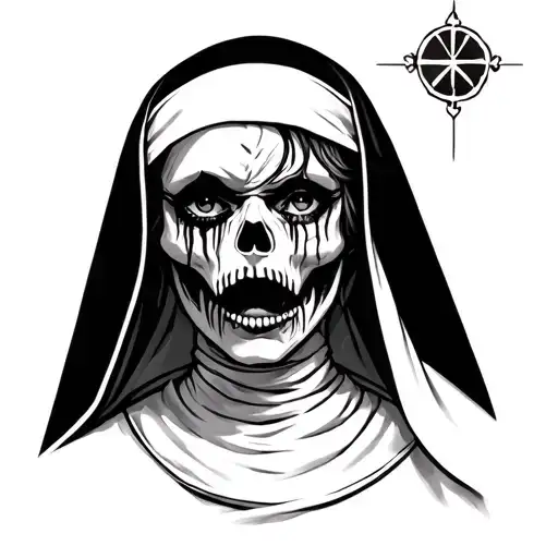 crying nun with half skull face tattoo design idea