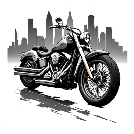 austin texas skyline, motorcycle tattoo design idea