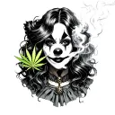 clown woman smoking weed tattoo design idea