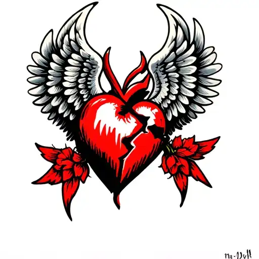 Wings and heart broken 120 mine tattoo design idea