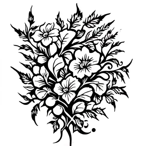 ivy vines, wild grass, grapewine and flowers tattoo design idea