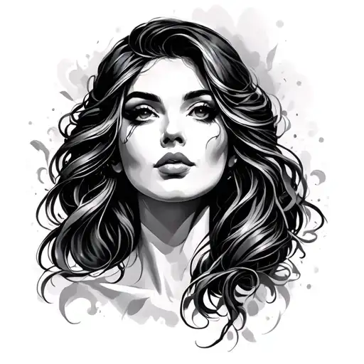flash art with woman's face tattoo design idea