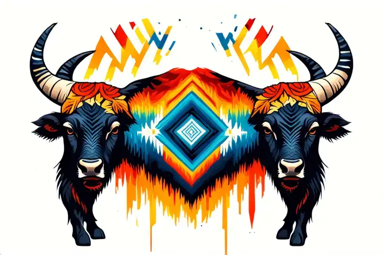 Buffalo fade to navajo pattern tattoo design idea