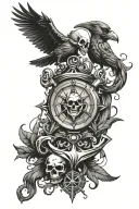 skull crows anchor compass  intertwined tattoo design idea