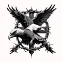 Christian cross with crown of thorns and eagle tattoo design idea