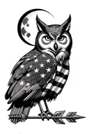 American flag, owl, moon, wolf, arrow, woods tattoo design idea