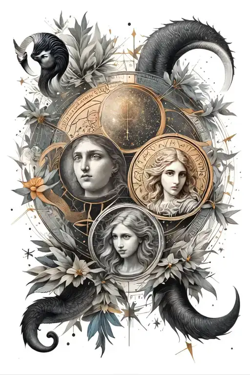 Aquarius and virgo and Aries zodiac sign all together keep circular symbols constellation background  tattoo design idea