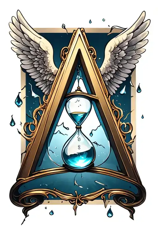 the letter a with a tear drop and angel wings and a broken hour glass tattoo design idea