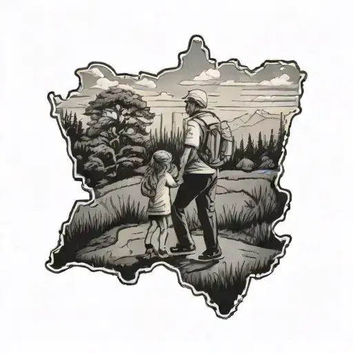 state of georgia outline with father daughter walking tattoo design idea