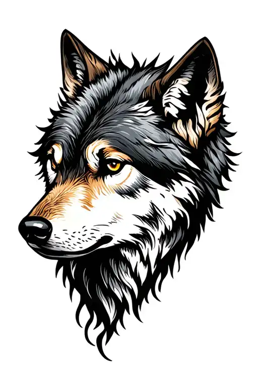 wolf head looking forward norse tree behind tattoo design idea