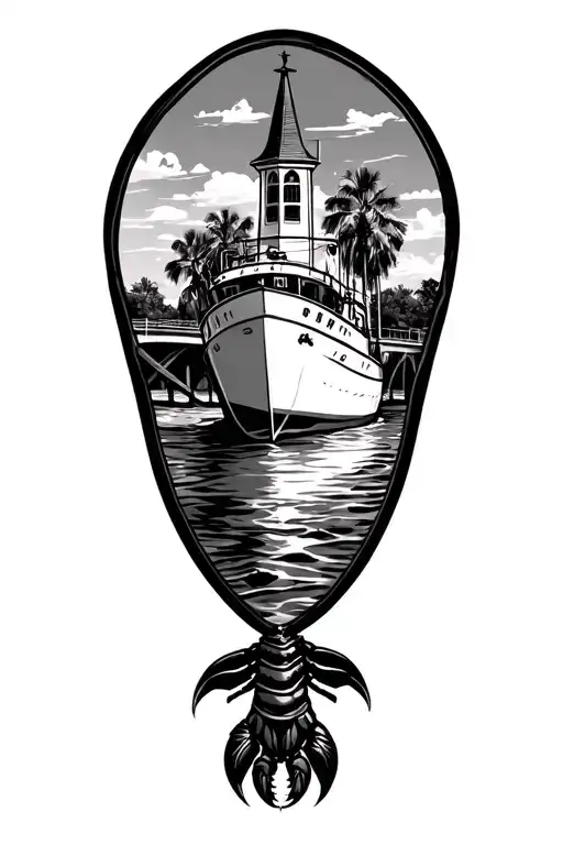 Charleston Sout Carolina inspired with church steeple bridge red drum tail shrimp boat tattoo design idea