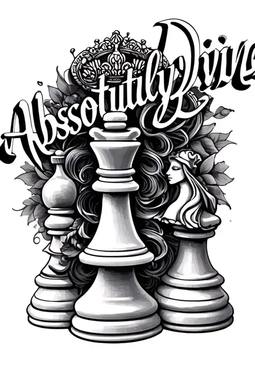 "Absolutely Divine " queen chess peice tattoo design idea