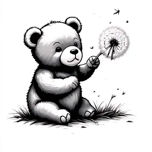 teddy bear blowing dandelion  seeds tattoo design idea