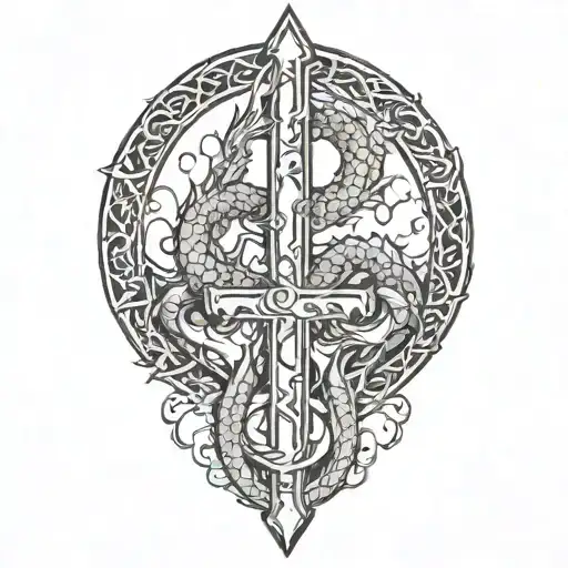 dragon wrapping around a cross tattoo tattoo design idea