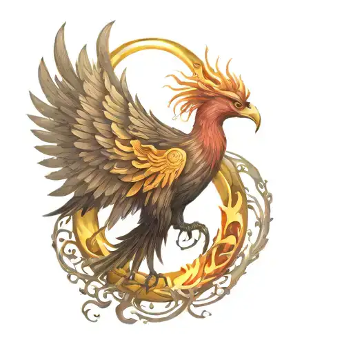 A phoenix rising from a wedding ring, symbolizing the rebirth and growth in both career and personal life tattoo design idea