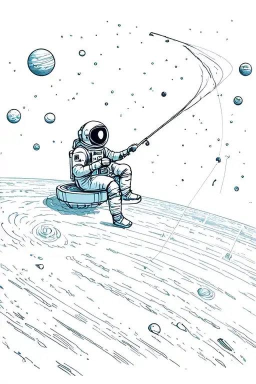 astronaut sitting on a satellite fishing into the solar system  tattoo design idea