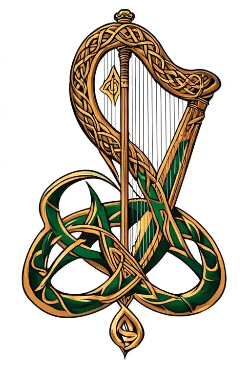 celtic knot, trinity harp arm sleeve tattoo tattoo design idea