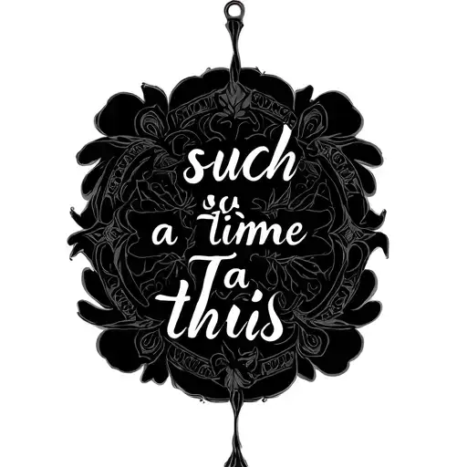 A delicate and regal tattoo design featuring the biblical quote “for such a time as this” elegantly forming the base of  tattoo design idea