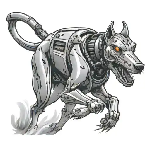 robot greyhound running tattoo design idea