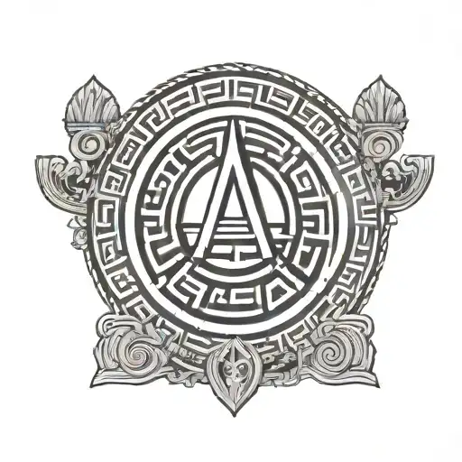 Minimalist tattoo with the capital letter A with Greek typology inside a circular labyrinth like Greek mythology tattoo design idea