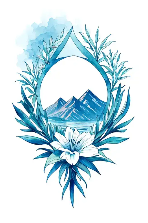  Zia symbol with the mountains in the middle of the symbol surrounded by Yucca flowers and Lily tattoo design idea