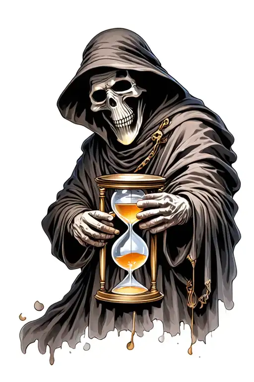 rugged grim reaper holding hourglass tattoo design idea