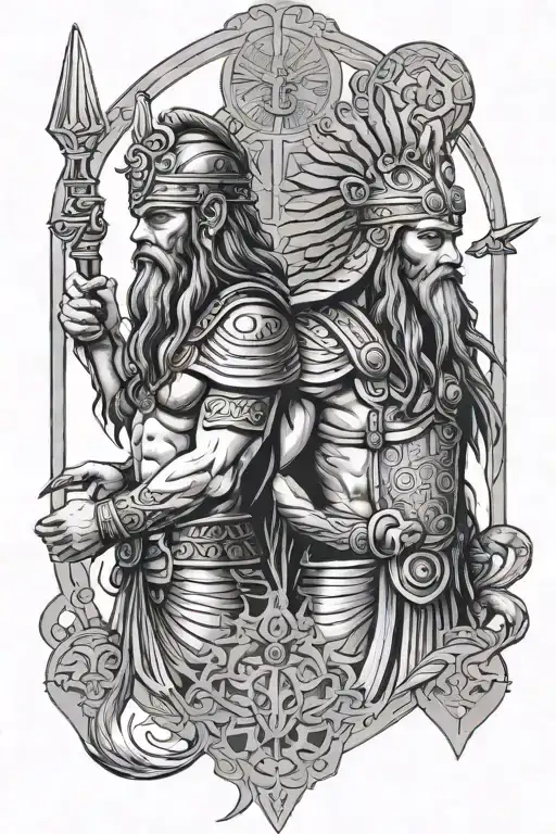 sumarian gods enki and enlil tattoo design idea