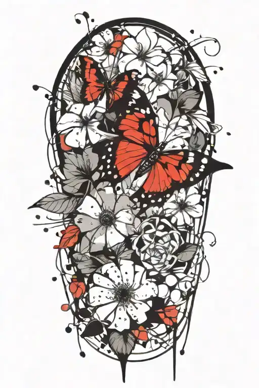 butterfly and flowers tattoo design idea