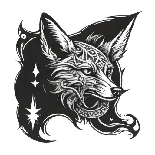teumassian fox with chaos star inside the fox eye tattoo design idea