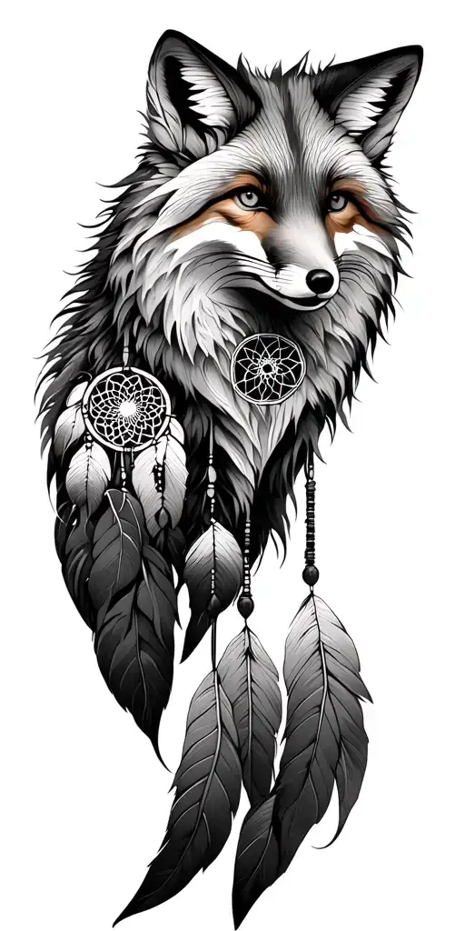 dream catcher with a fox tattoo design idea