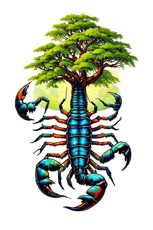 scorpio and cancer with tree tattoo design idea