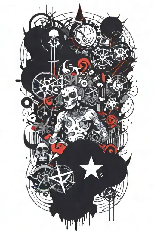 Combine intricate process flows and hidden layers within systems with dark aesthetics and occult symbols for a unique tattoo design tattoo design idea