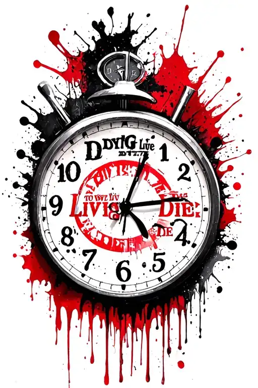 "Dying to Live Living to Die" melting clock tattoo design idea