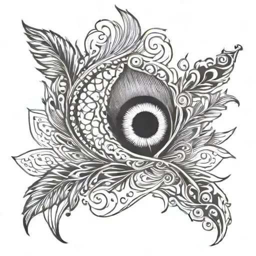 Peacock feather and flute and chakra tattoo design idea