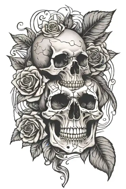 Roses Skull Dove tattoo design idea