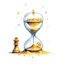 chess pieces and hour glass with jewels and gold as the sand tattoo design idea