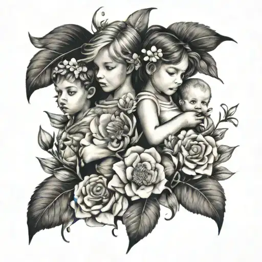 1996 and flowers and children tattoo design idea
