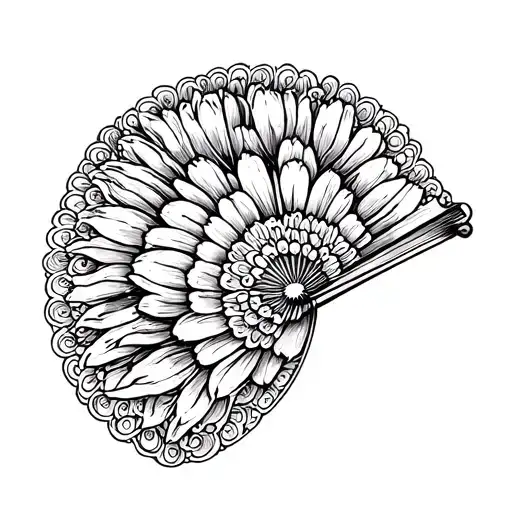 fan with flower tattoo design idea