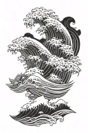 kanagawa wave with cloud, pine, crab, wrasse, surf, seaweed tattoo design idea