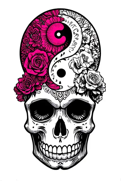 "Lenny Vince" day of the dead skull ying yang tattoo design idea