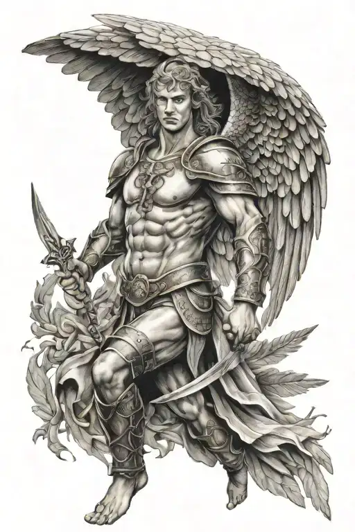 warrior angel wings spread tattoo design idea