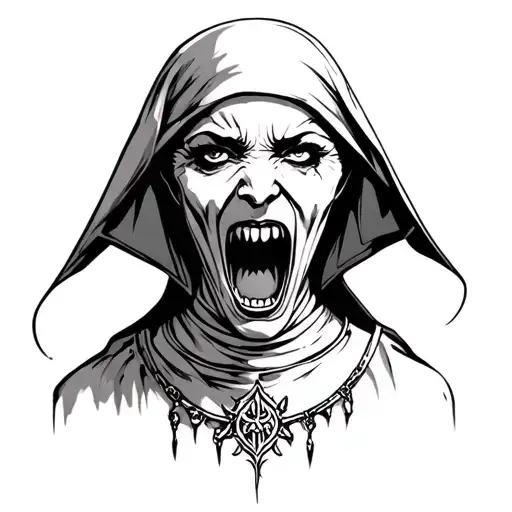 Daemonik nun whet cut mouth open tattoo design idea