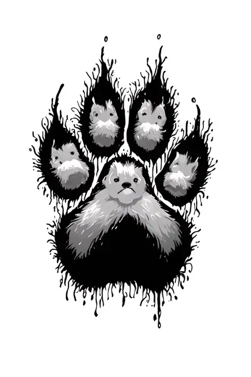 one big paw print with three little ones incorporated tattoo design idea