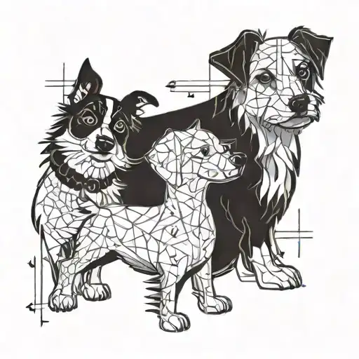 A playful and whimsical design featuring a math equation made out of cute cartoon dogs tattoo design idea