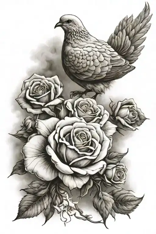 dove in the clouds then below it says fear god then below that a rose tattoo design idea